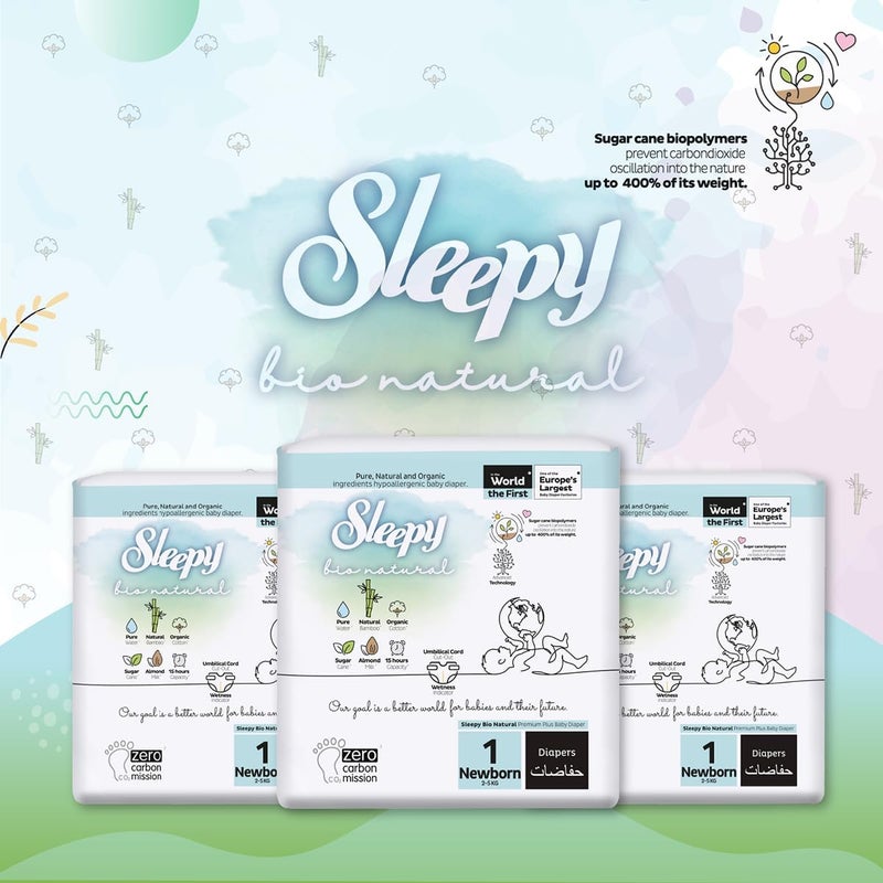 Sleepy Bio Natural Premium Size 1 Diapers | 100 Count | Hypoallergenic Baby Diapers for Newborns - Image 2